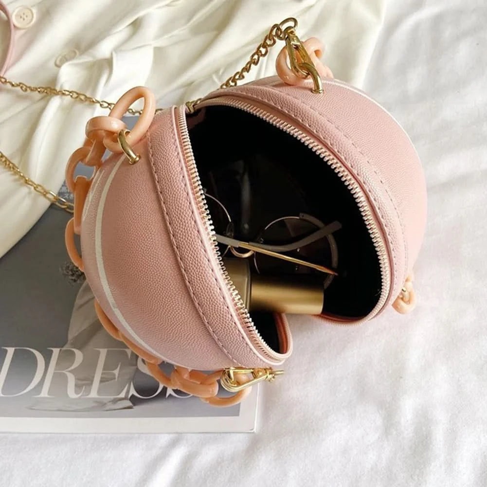 Fashion Chic Women Ball Handbag Round Basketball Football Shape Party Dress Faux Leather Crossbody Girls Coin Purse Shoulder Bag - M & M Global
