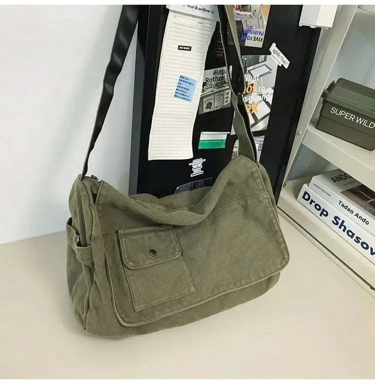 Casual Canvas Messenger Bag Versatile Flip Large Capacity Shoulder Book Bag For Student Adjustable Crossbody Bag For Men Women - M & M Global