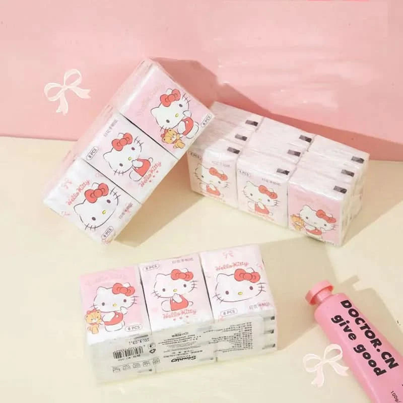 Kawaii Hello Kitty Handkerchief Paper Cartoon Sanrio Pochacco Kitty Printed Napkins Portable Small Pocket Tissues Facial Paper - M & M Global
