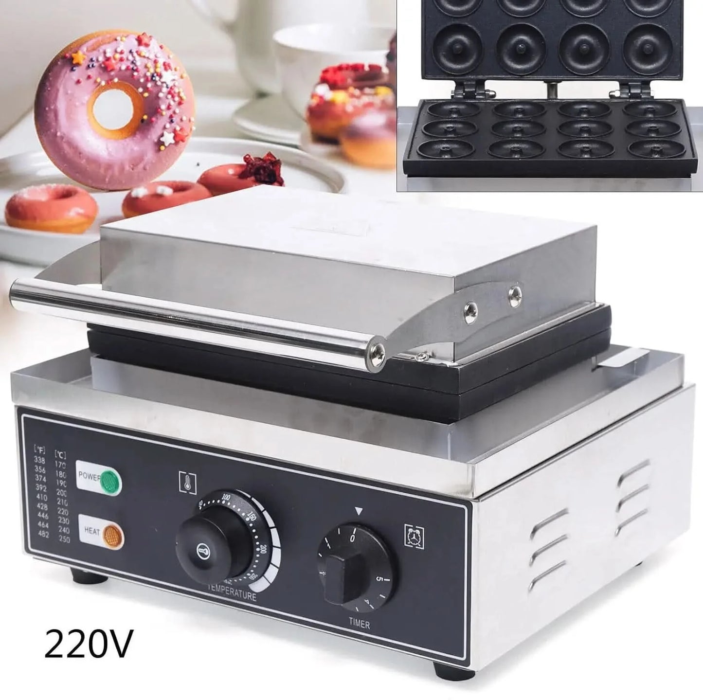 Commercial 12-Hole Donut Maker, 1550W Electric Donut Making Machine Small Donut Maker Mini Donut Maker Machine for Breakfast, Sn - M & M Global