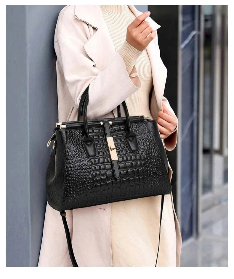 Aidrani Genuine leather women's handbag, fashion crocodile pattern design, high-end luxury cowhide bag large capacity - M & M Global