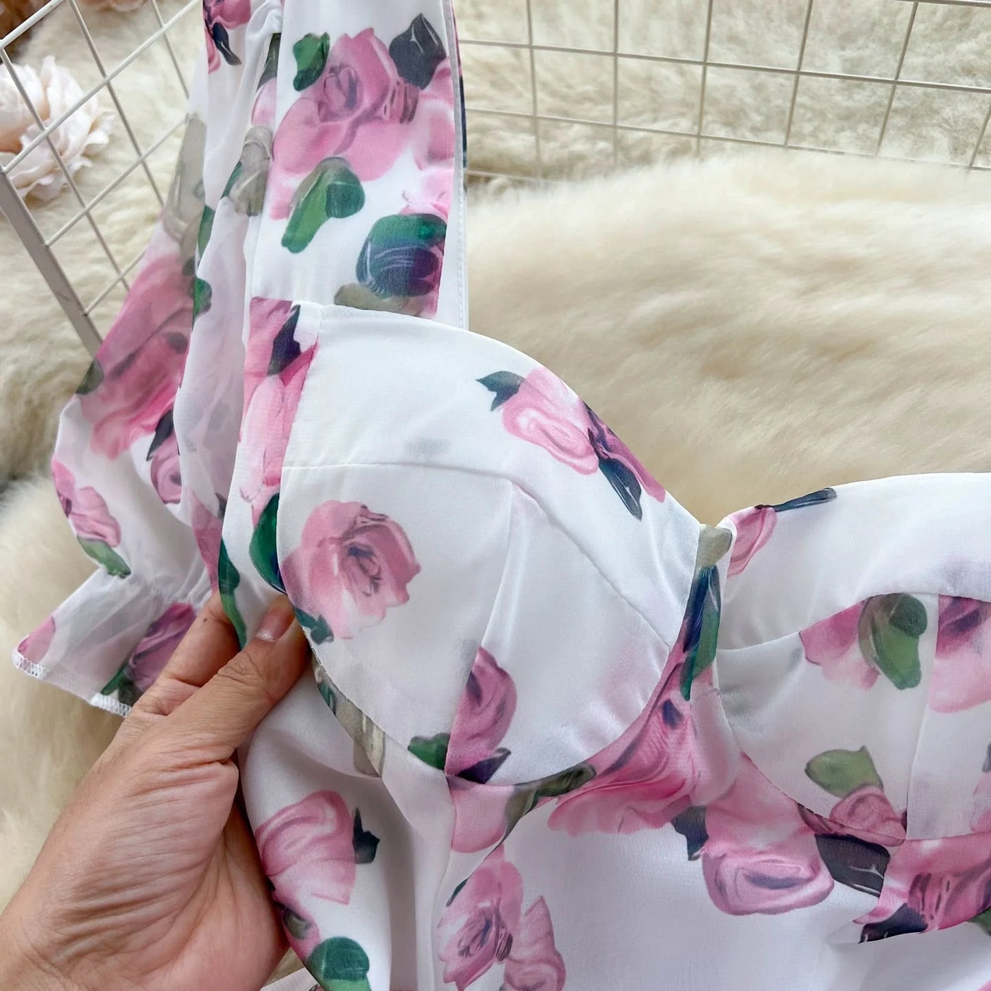 SINGREINY Beach Vacation Floral Print Dress Women Backless Lace Up Cross Bandage Ruched Korean Hotsweet Fashion Party Long Dress - M & M Global