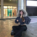 New American Style Hooded Sweatshirt Jacket Zipper Spring Autumn Short Design Top Short Outerwear Fur Collar Commuter Style