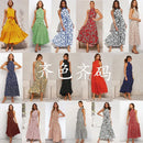 Summer Floral Print Halter Neck Dresses For Women Sleeveless Leace-up Long Dress Casual Beach Holiday Vestidos Female Clothing - M & M Global