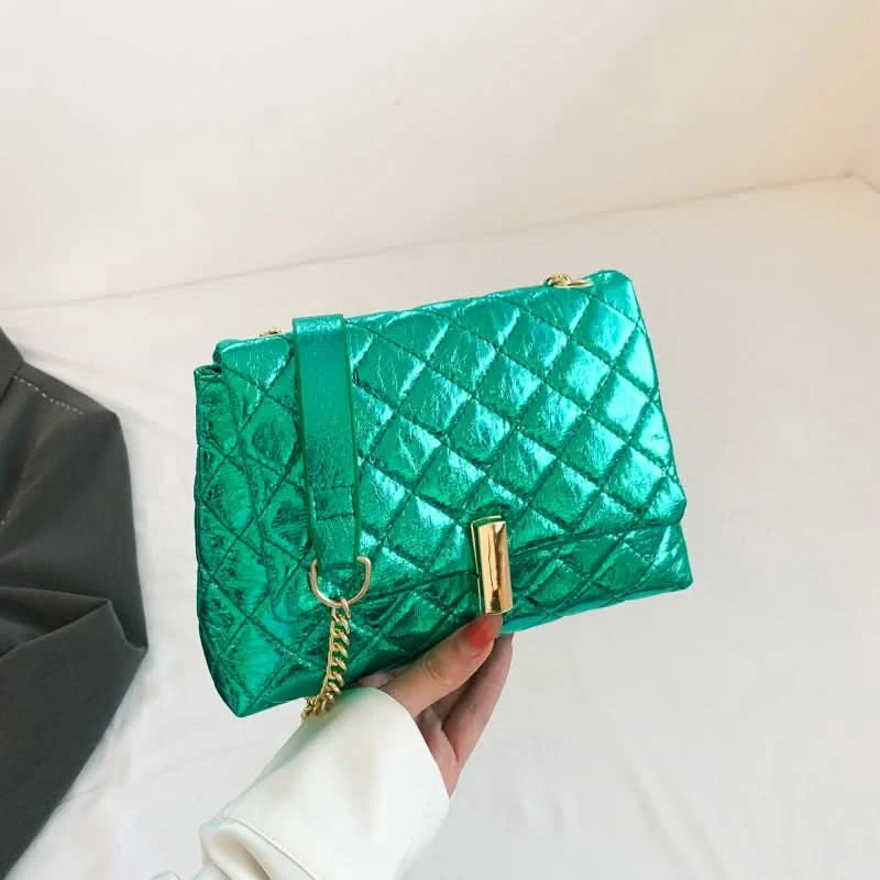 Luxury Laser Design Chevron Quilted Shoulder Bag  Women's High Quality Embroidered Thread PU Leather Crossbody Messenger Bag - M & M Global