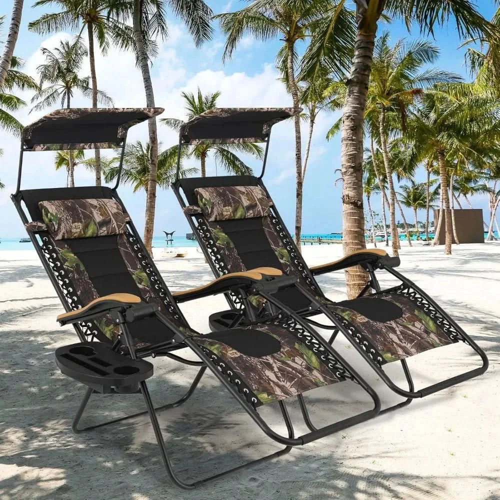 Zero Gravity Chair with Canopy Set of 2, Reclining Outdoor Patio Lounge Chair, Folding Anti Gravity Recliner