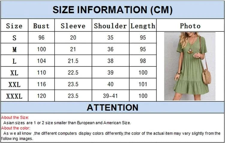 2025 Loose V-neck Short Sleeved Pleated Women Dress Solid Color A-line Beach Dresses Elegant Simple Comfortable Woman Clothing - M & M Global