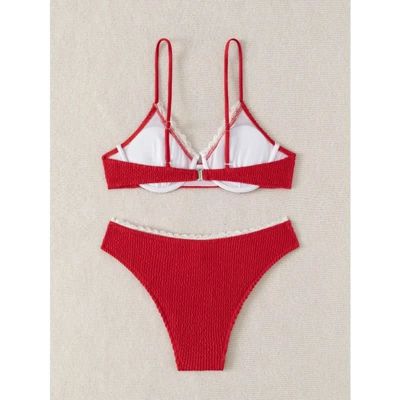 Sexy Bikini Set Women's 2 Piece Swimsuit Vintage Lace Edge Bikini Push Up Swimwear 2025 New Chic Simple Beachwear Bathing Suit - M & M Global