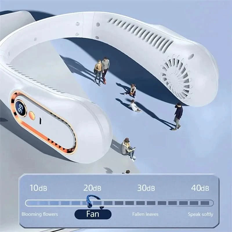 Neck Bladeless Fan Mini Ultra Long Life Portable Lazy Silent Fan Usb Charging Student Sports Office Digital Display Power 5 Gear - M & M Global
