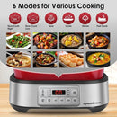 Electric Dutch Oven Multi-Cooker, 5.8QT Enameled Cast Iron Pot - 1250W Fast Heating, 6 Preset Functions, Digital Display & Keep - M & M Global