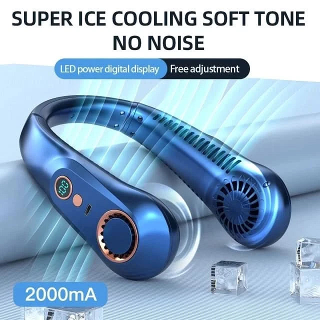 New Summer Portable Mini Hanging Neck Fan Bladeless Neckband Fan Digital Display Power Air Cooler USB Rechargeable Electric Fans - M & M Global