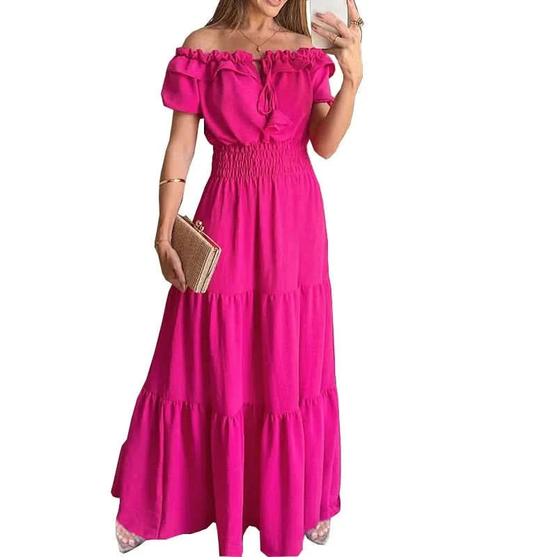 Summer Boho Red Dress Fashion Short Sleeve Beach Long Dress Casual Loose Elegant Holiday Party Dresses For Women Robe Femme 2023 - M & M Global