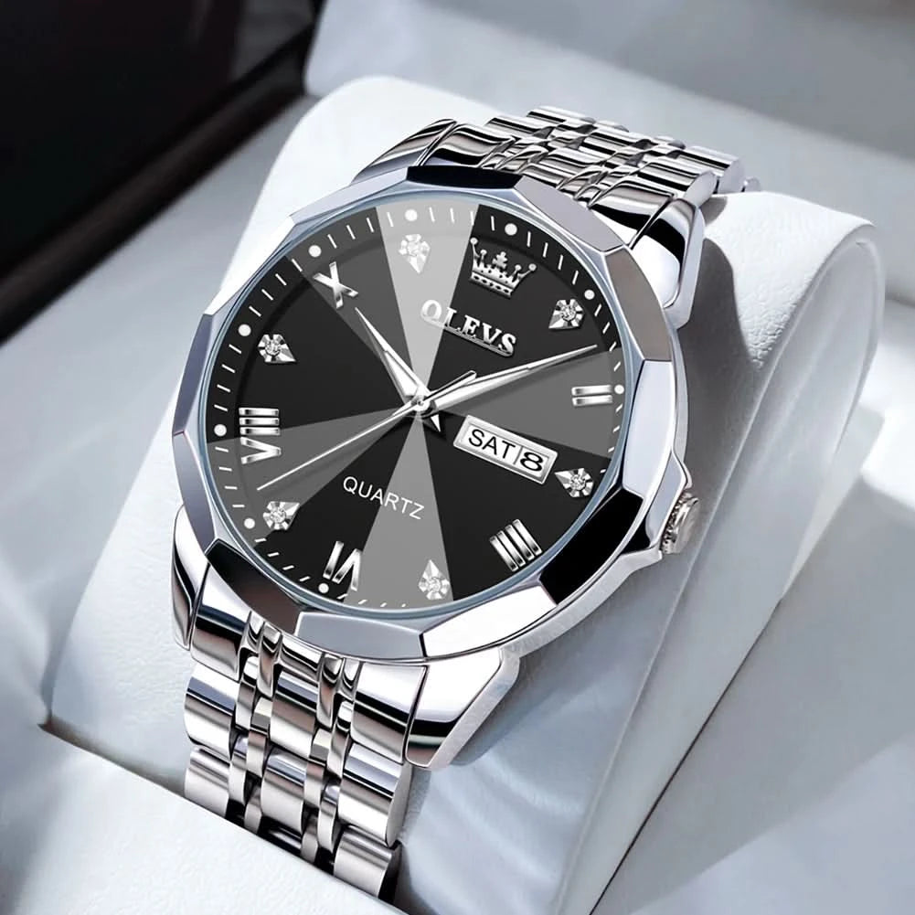 OLEVS Men's Watches Causal Fashion Original Quartz Watch for Man Waterproof Stainless Steel Luminous Date Week Trend Dress Reloj - M & M Global