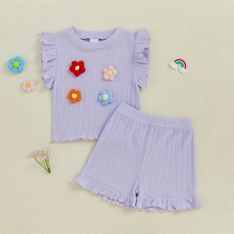 Girls Sleeveless Floral Tank Top and Shorts Set Summer 2-Piece Outfit with Crew Neck Cute Toddler Girls Clothing - M & M Global