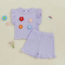 Girls Sleeveless Floral Tank Top and Shorts Set Summer 2-Piece Outfit with Crew Neck Cute Toddler Girls Clothing - M & M Global