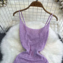 Blue/purple Summer Knit Sexy Strap Dress Women Tank Elatic Waist Bodycon Sundress Female Beach Split Backless Maxi Long Dress - M & M Global