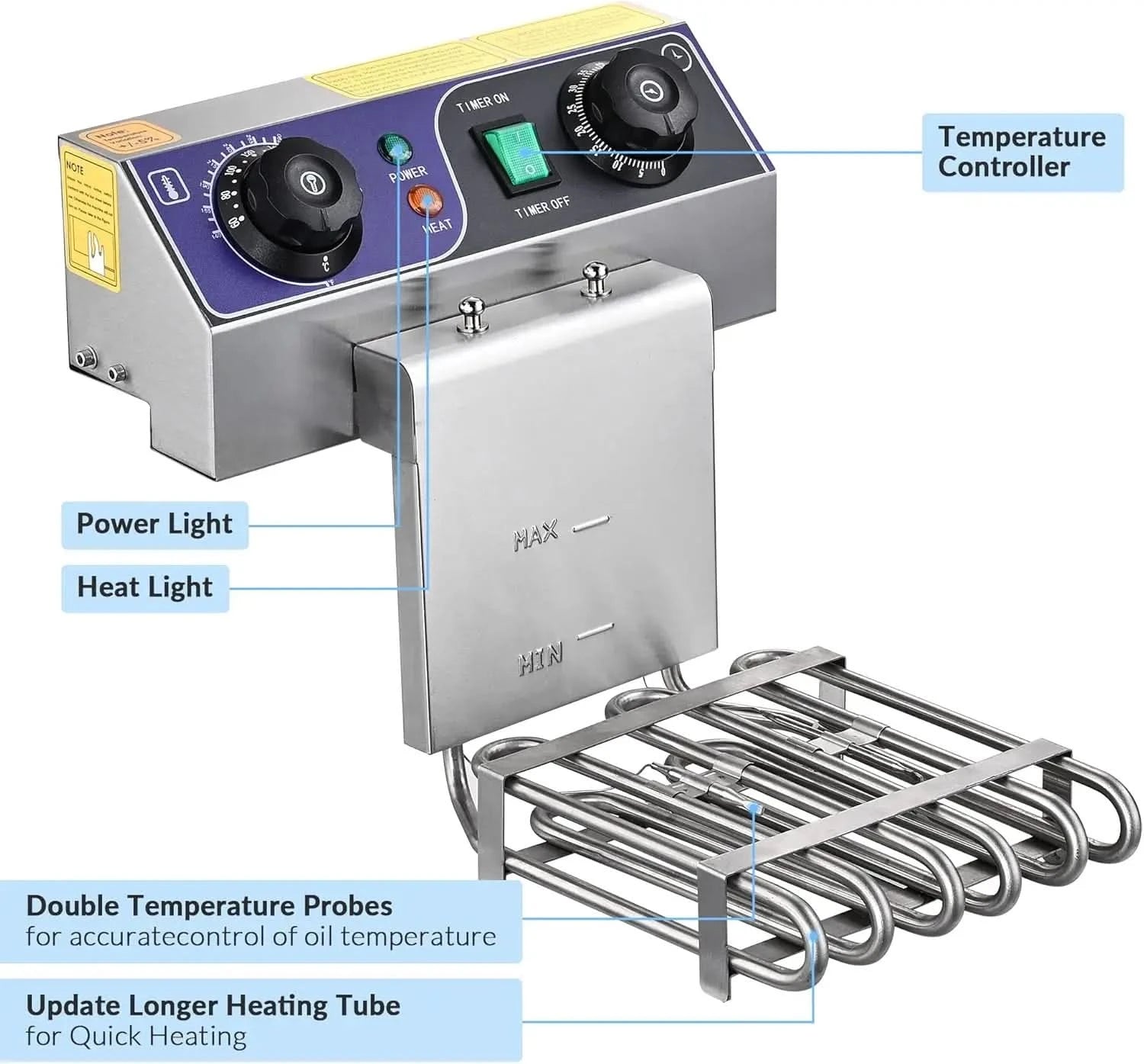 Commercial Electric Deep Fryer 11.7L 1500W Fryer w/Time Control and Oil Filtration Single Removable Basket Stainless Steel Count - M & M Global