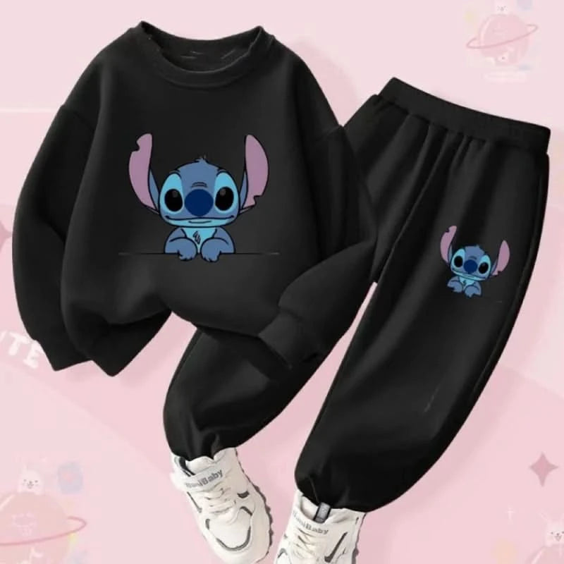Spring Baby Girl Boy Clothes Set Children Disney Stitch Cartoon Print Sweatshirt Top and Pants Bottom 2Pieces Suit Kid Tracksuit - M & M Global