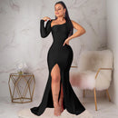 Spring Fall Longuette Long-sleeved Elastic Force Single Sleeve Slim Long Women's Dress