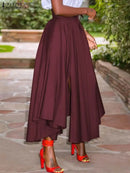 ZANZEA 2024 Summer Women Party Split Sundress Stylish Irregular Skirts High Waist Maxi Vestidos Solid Robe Saia Holiday Faldas