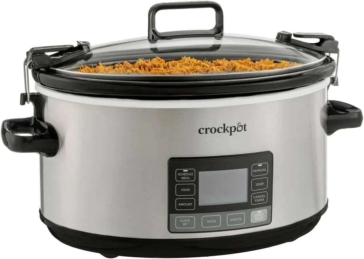 7-Quart Slow Cooker, Portable Programmable with Timer, Locking Lid, Stainless Steel; an Essential Kitchen Appliance, Perfect for - M & M Global