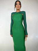 Mozision Hollow Out Sparkle Long Sleeve Maxi Dress For Women Glitter Vestidos Robe New Bodycon Shiny Night Club Party Long Dress - M & M Global