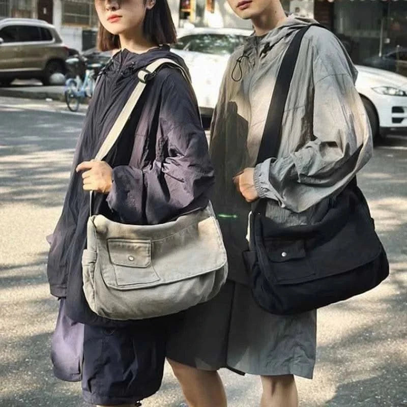 Casual Canvas Messenger Bag Versatile Flip Large Capacity Shoulder Book Bag For Student Adjustable Crossbody Bag For Men Women - M & M Global