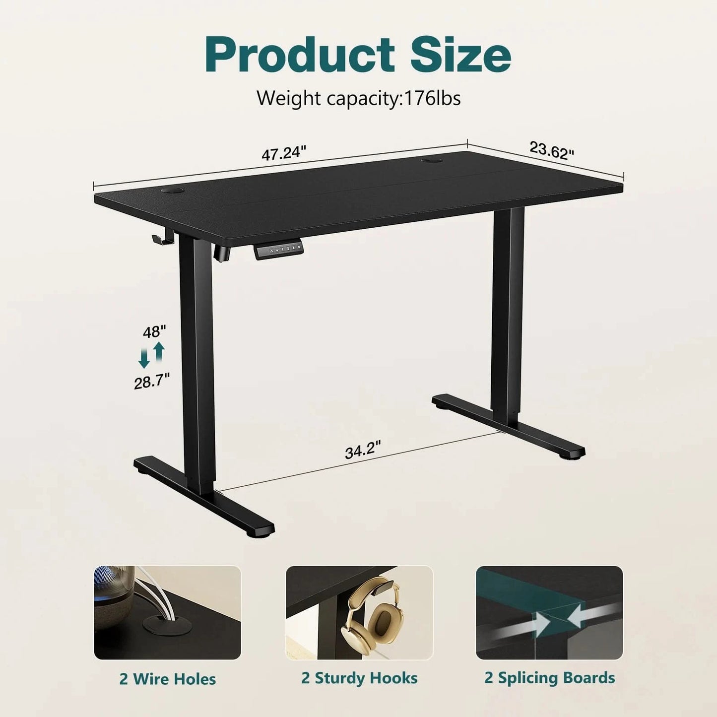 JHK Electric Standing Computer Desk Height Adjustable Workstation Ergonomic Work Table with Metal Frame For Home Office