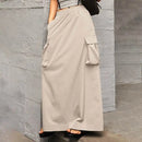 ZANZEA 2024 Vintage Cargo Maxi Skirts Women Elegant Loose Jupes Office Big Pockets Jupes Autumn Elastic Waist Skirts Streetwear