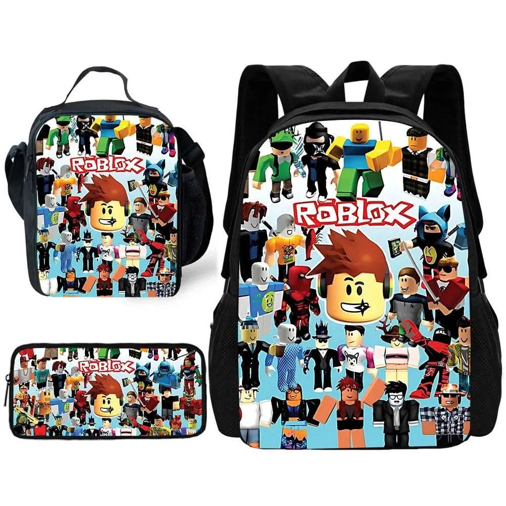 Child School Game R-RobloxS Backpack with Lunch Bags ,Pencil Bags ,School Bags for Boys Girls Best Gift - M & M Global