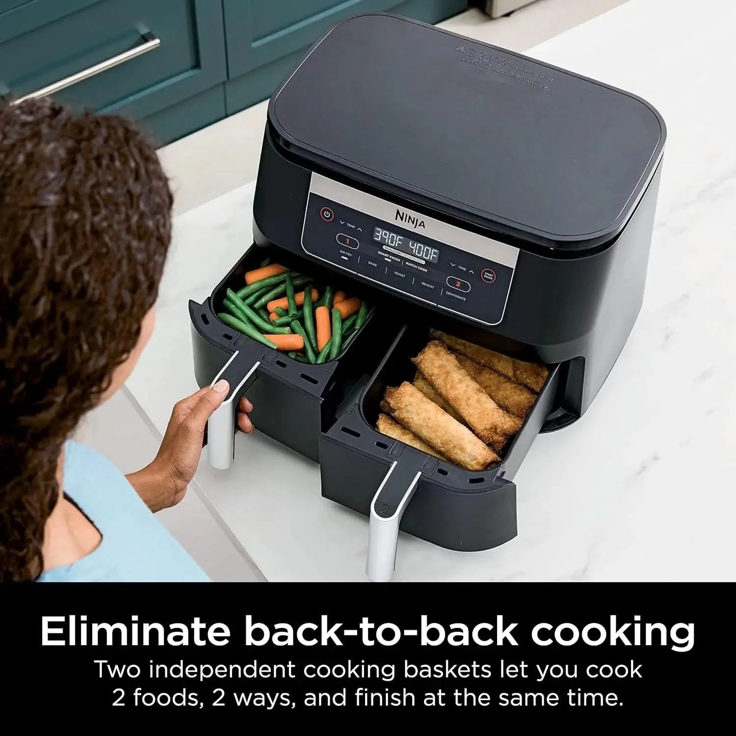 DZ090 Foodi 6 Quart 5-in-1 DualZone 2-Basket Air Fryer with 2 Independent Frying Baskets, Match Cook & Smart Finish to Roast, Ba - M & M Global