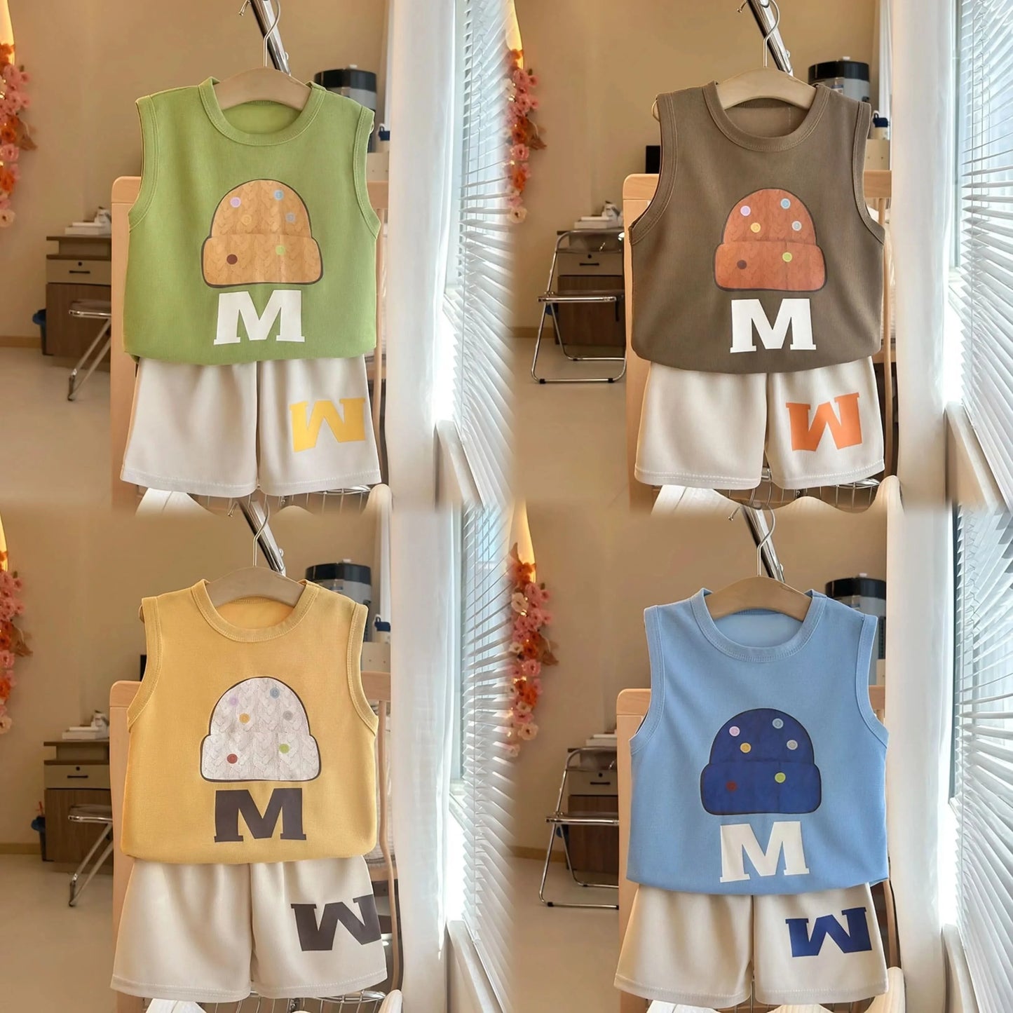 Kids Sleeveless Tracksuits Cute TShirt +Shorts Summer Clothing Short-sleeved Outfits Thin Loose Tees Shorts Baby 2 Piece Set - M & M Global