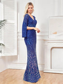 Elegant Sequins Evening Dresses Luxury Women Long Sleeves Party Mermaid Maxi Prom Cocktail Gowns