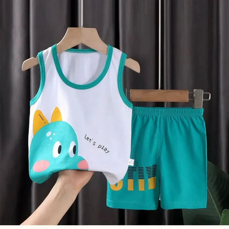 Children Sets Kids Vest Suit 2PCS Set Summer Cotton T-Shirt Girl Shorts Clothes Children Boys Girls Sleeveless Suit Wear Cloth - M & M Global