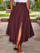 ZANZEA 2024 Summer Women Party Split Sundress Stylish Irregular Skirts High Waist Maxi Vestidos Solid Robe Saia Holiday Faldas
