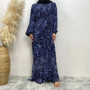Muslim Women's dress Casual print bark crepe long dress Zipper collar long sleeves loose Muslim maxi dress - M & M Global