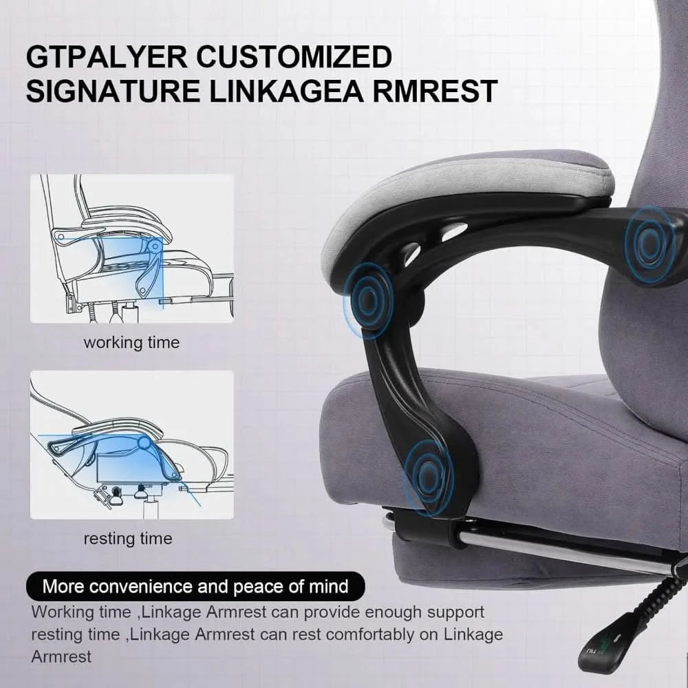 Gaming Chair, Computer Office Chair with Pocket Spring Cushion, Linkage Armrests and Footrest, High Back Ergonomic Computer Cha