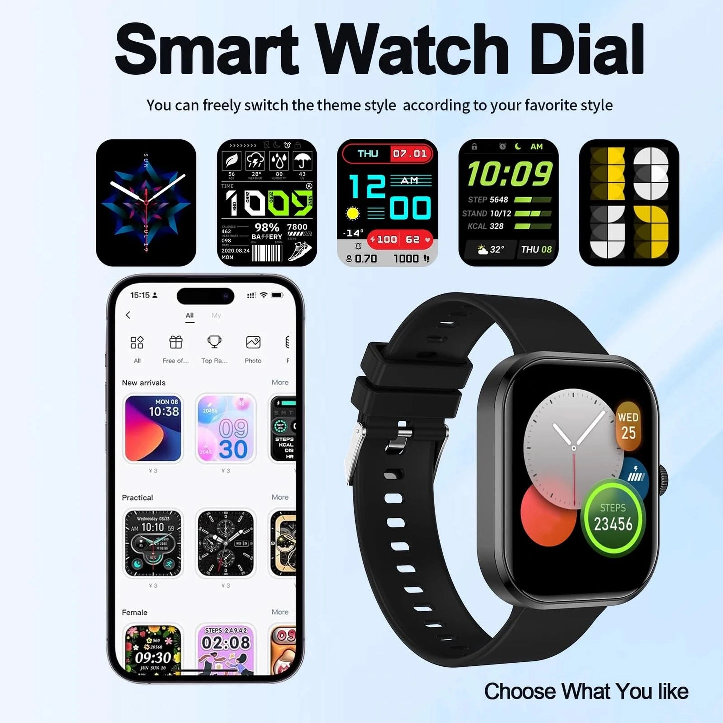 Smart Watch, Wireless Calling/dial, Multi-Sport Mode, Compatible with iPhone/Android