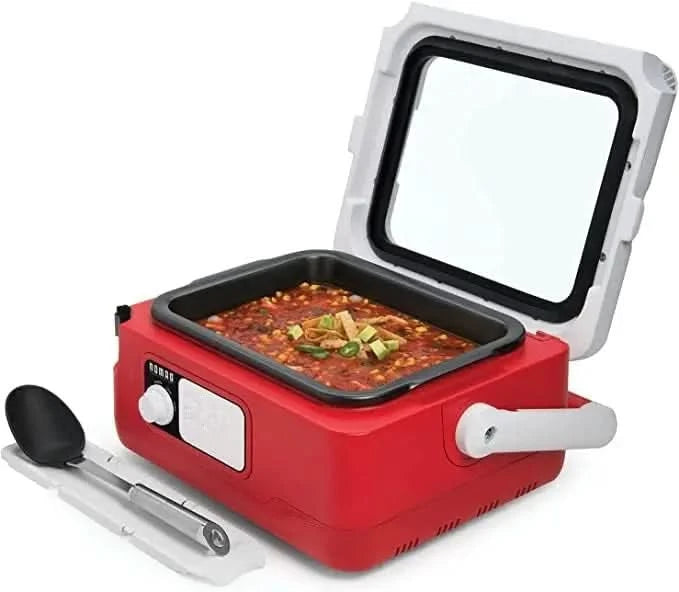 6 quart multi-purpose travel slow cooker, programmable self-insulation kitchen appliances, easy to carry, red - M & M Global
