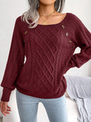 Women Casual Square Collar Buttons Long Sleeve Knitted Pullover Sweaters for Autumn Winter 2026