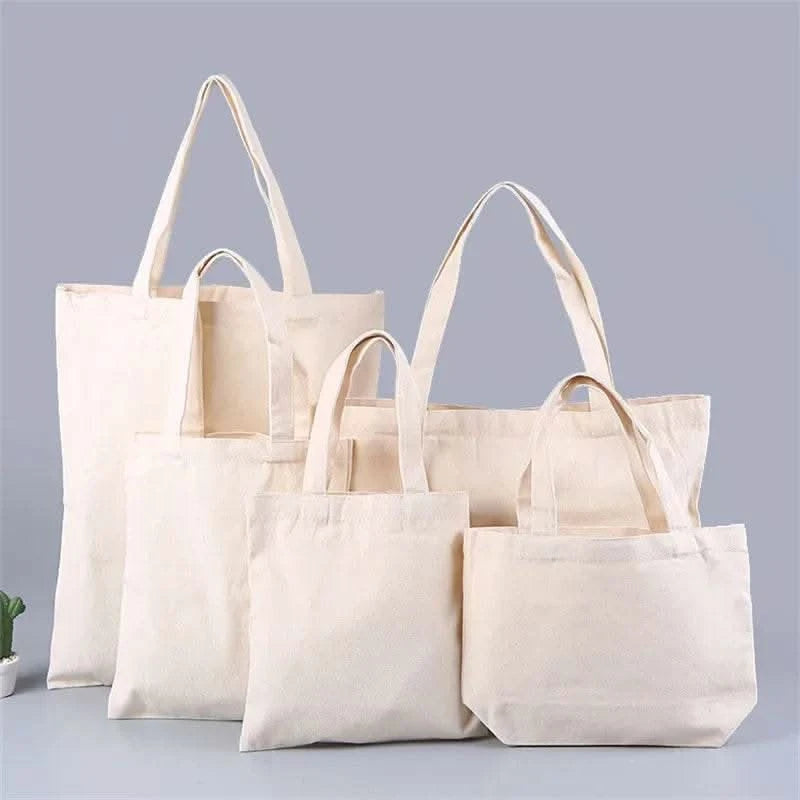 5 Pieces Set Blank Canvas Shopping Bags Reusable Foldable Casual Daily Shoulder Tote Handbag For Personalized Logo & Name Custom - M & M Global
