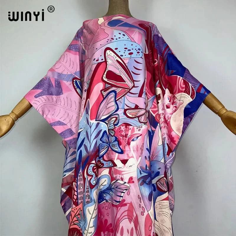 WINYI 2023 new Africa Fashion boho Popular printed twill Kaftan Maxi dress Summer Beach Bohemian Caftan long dress for lady - M & M Global