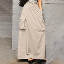 ZANZEA 2024 Vintage Cargo Maxi Skirts Women Elegant Loose Jupes Office Big Pockets Jupes Autumn Elastic Waist Skirts Streetwear