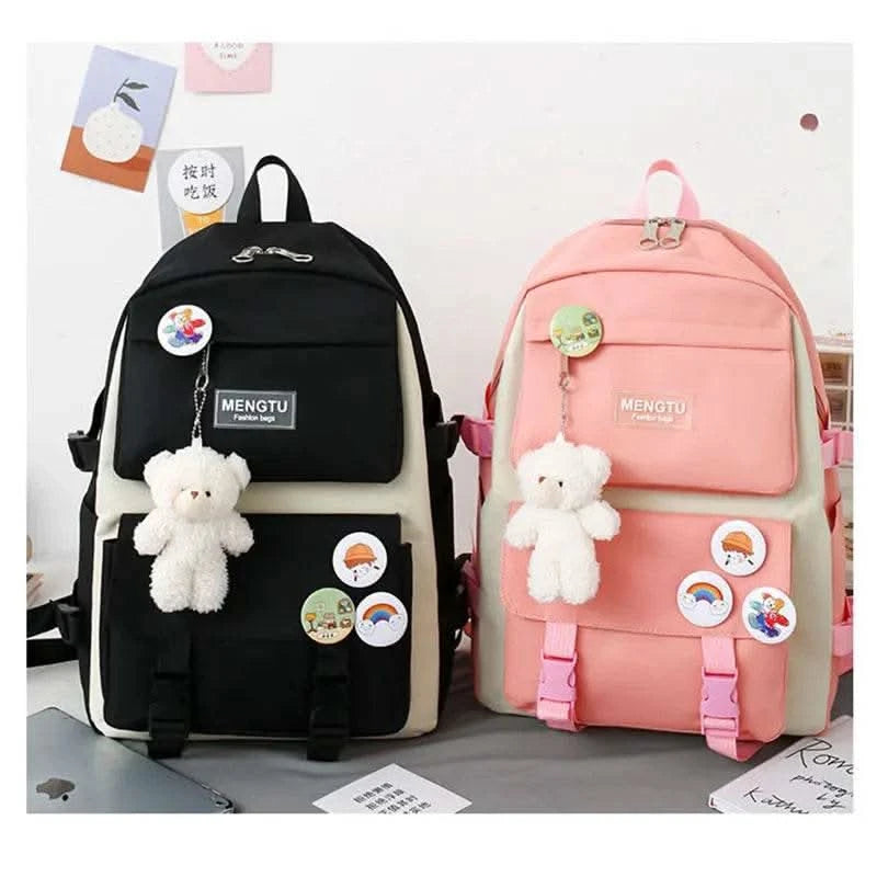 5PCS Kit Backpack Female Fashion Lady High Capacity Waterproof College Trendy Girls Laptop School Bags Cute Girl Travel Book Bag - M & M Global