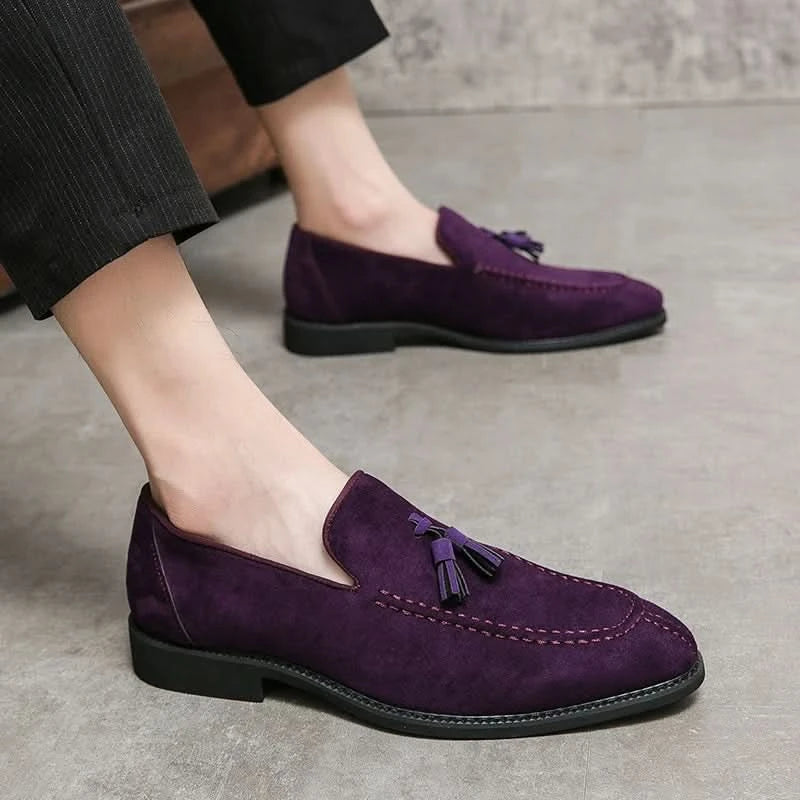 Men's Loafers Brand Suede Leather Shoes Vintage Slip-on Classic Casual Men Driving Shoes Wedding Male Dress Shoes Tassel pointed - M & M Global