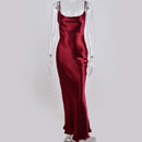 Sibybo Sexy Spaghetti Strap Backless Satin Dress Women Y2K Blue Lace Up Trumpet Long Dress Elegant Bodycon Party Dresses 2022 - M & M Global