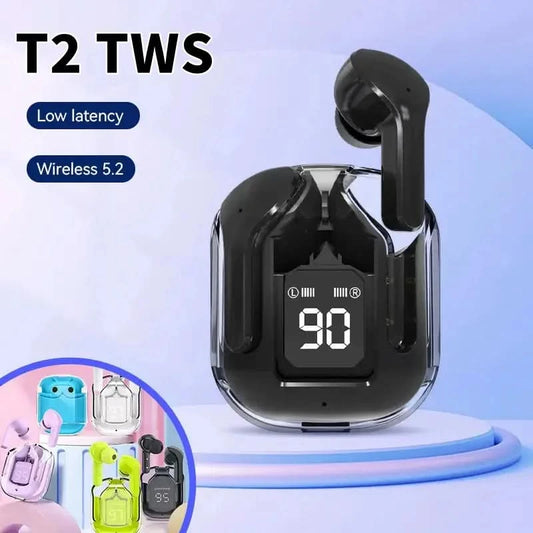 Original T2 Wireless Bluetooth Earphone Transparent HIFI Headphones LED Power Digital Display Stereo Sound Earphones for Xiaomi - M & M Global