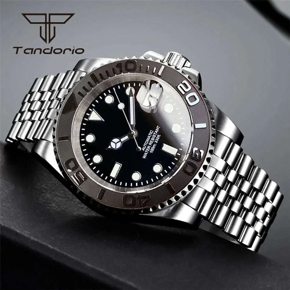 Tandorio NH35A Date Stainless Steel 40mm Dive Automatic Men Watch Sapphire Crystal Rotating Bezel Luminous Mechanical Wristwatch - M & M Global