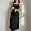 Fashion Strappy Ruched Sexy Black Dress Irregular Elegant Backless Long Dress Party Summer Dresses Women Clothes Vintage Dress - M & M Global