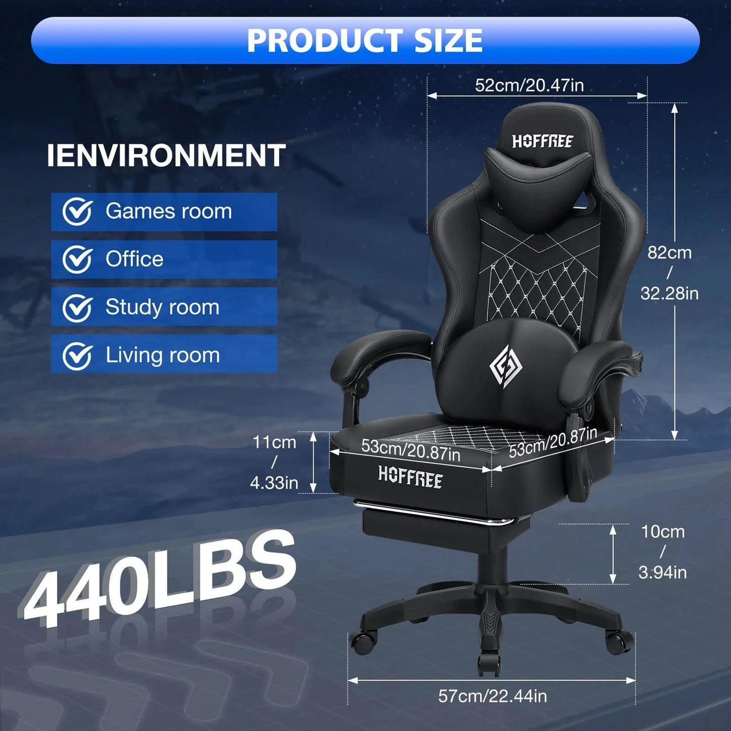 Gaming Chair with bluetooth Speakers RGB LED Lights Ergonomic Massage Video Game Chair with Footrest High Back w/ Lumbar Support